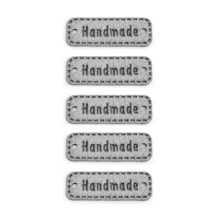 Zestaw metek ekoskóra metalizowana "Handmade" / srebro / 11 x 30 mm / 5 szt.