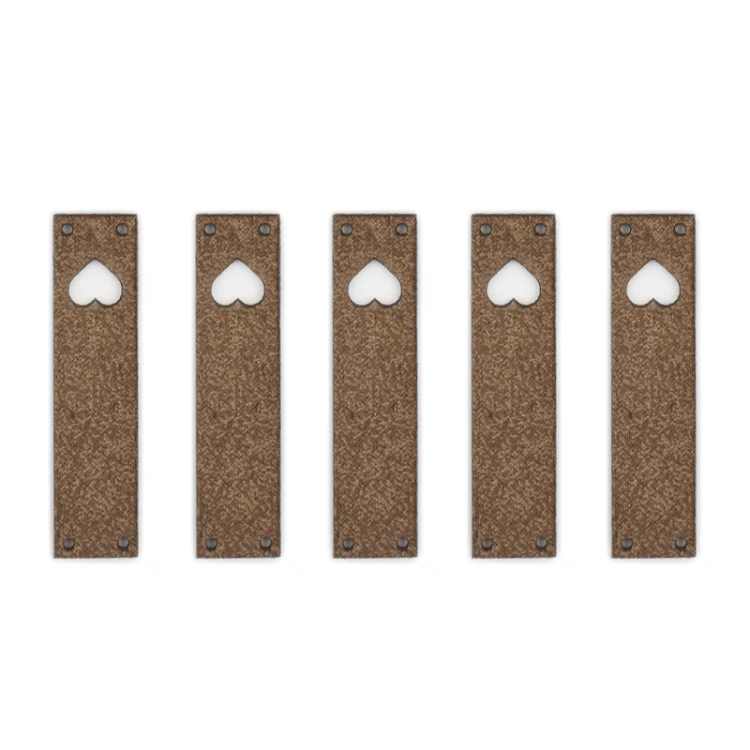 Zestaw metek skóra naturalna premium "Serce" / chłodny brąz / 60 x 15 mm / 5 szt.