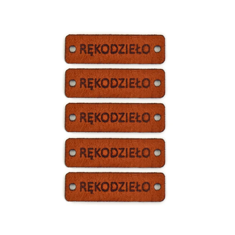 Zestaw metek nubuk premium "RĘKODZIEŁO" / rdza / 12 x 40 mm / 5 szt.