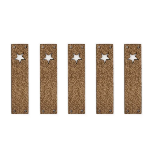 Zestaw metek skóra naturalna premium "Gwiazda" / chłodny brąz / 60 x 15 mm / 5 szt.