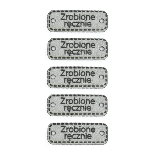 Zestaw metek altara premium "Zrobione ręcznie" / jasny szary / 30 x 11 mm / 5 szt.