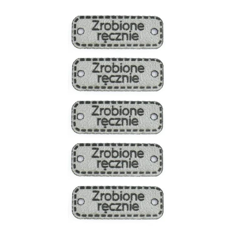 Zestaw metek altara premium "Zrobione ręcznie" / jasny szary / 30 x 11 mm / 5 szt.