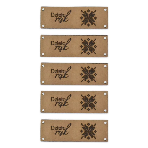 Zestaw metek altara premium "Dzieło rąk" / haft / mleczna czekolada / 20 x 60 mm / 5 szt.