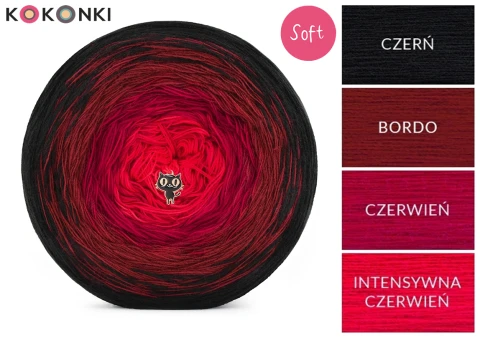 KOKONEK_Soft 165 Lady in Red - Czerń/bordo/czerwień/intensywna czerwień / 3 nitki / 1200 m / 240 g - GOTOWY