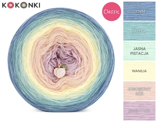 KOKONEK_Classic A990 Faded unicorn - Denim/patyna/jasna pistacja/wanilia/łososiowy róż/brudny róż, 3 nitki, 1200 m, 240 g - GOTOWY