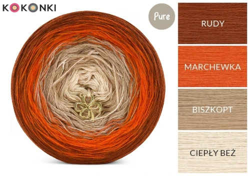 KOKONEK_Pure P180A - Rudy/marchewka/biszkopt/ciepły beż, 3 nitki, 1200 m, 240 g - GOTOWY