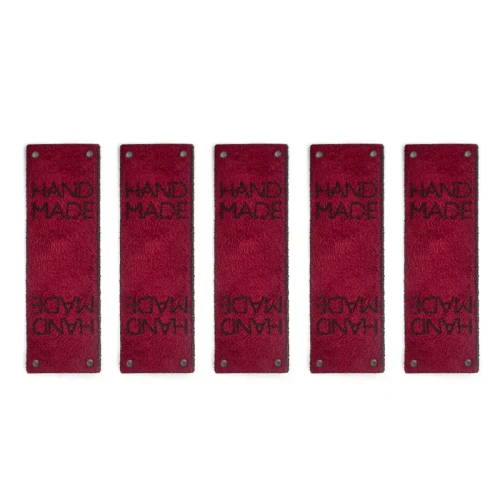 Zestaw metek nubuk premium "HAND MADE" / bordo / 60 x 20 mm / 5 szt.