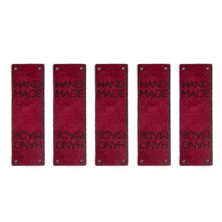 Zestaw metek nubuk premium "HAND MADE" / bordo / 60 x 20 mm / 5 szt.