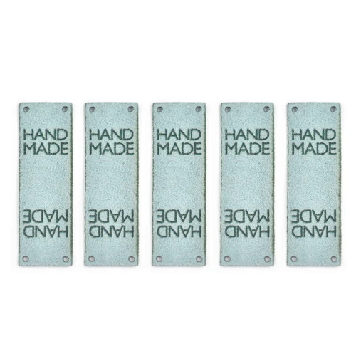 Zestaw metek nubuk premium "HAND MADE" / mięta / 60 x 20 mm / 5 szt.