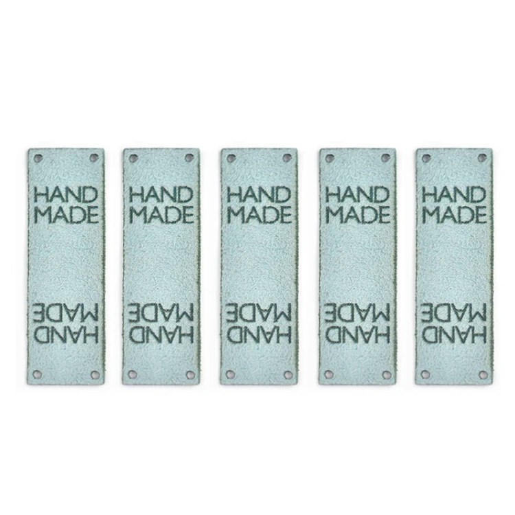 Zestaw metek nubuk premium "HAND MADE" / mięta / 60 x 20 mm / 5 szt.