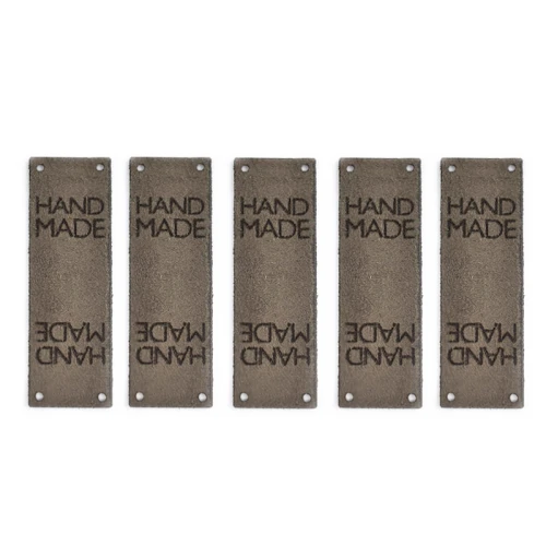 Zestaw metek nubuk premium "HAND MADE" / mocca / 60 x 20 mm / 5 szt.