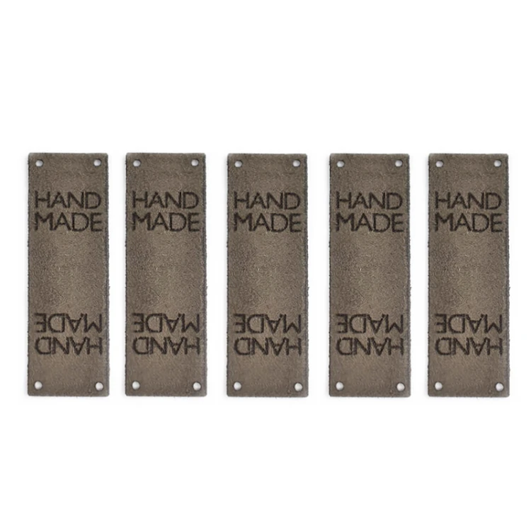 Zestaw metek nubuk premium "HAND MADE" / mocca / 60 x 20 mm / 5 szt.