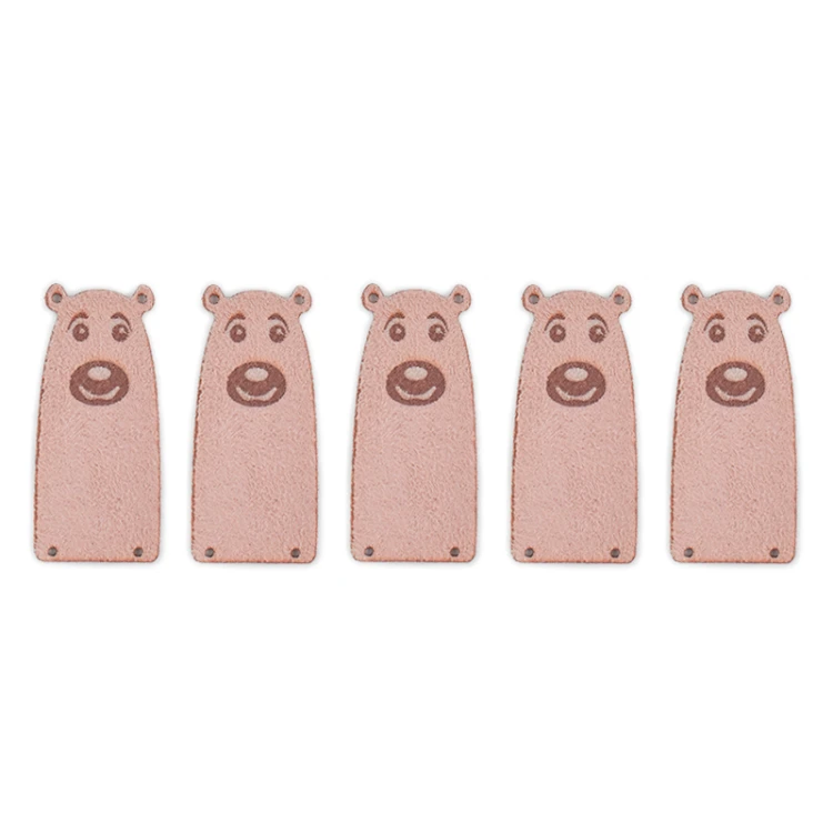 Zestaw metek nubuk premium "Miś" / róż /  50 x 23 mm / 5 szt.