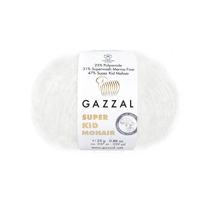 Włóczka Gazzal Super Kid Mohair 64439 / biel