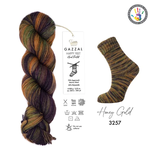 Włóczka skarpetkowa Gazzal Happy feet 3257 / Honey Gold