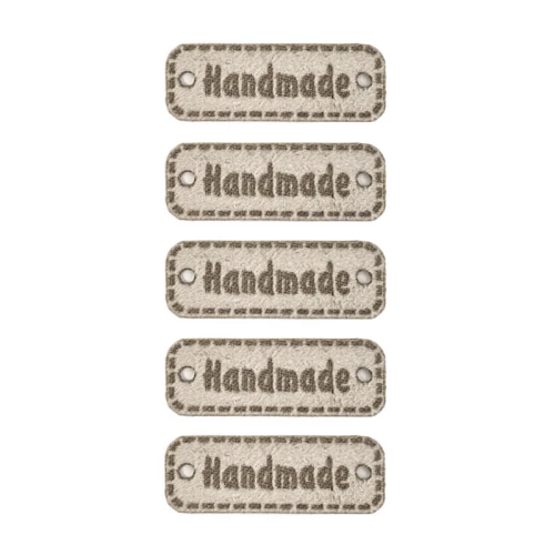 Zestaw metek altara metalizowana "Handmade" / beż / 11 x 30 mm / 5 szt.