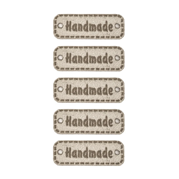 Zestaw metek altara metalizowana "Handmade" / beż / 11 x 30 mm / 5 szt.