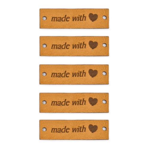 Zestaw metek nubuk premium "Made with ♥" / rudy / 15 x 50 mm / 5 szt.