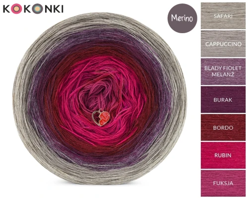 KOKONEK Merino 832 Firletka - Safari/cappuccino/blady fiolet melanż/burak/bordo/rubin/fuksja