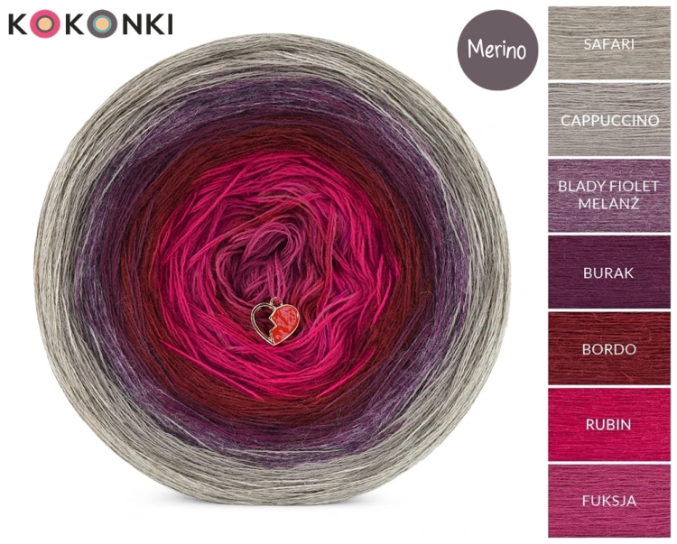 KOKONEK Merino 832 Firletka - Safari/cappuccino/blady fiolet melanż/burak/bordo/rubin/fuksja