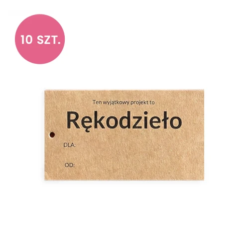 10x Zawieszka / metka papierowa / "RĘKODZIEŁO" / 50 x 90 mm PL / 048817