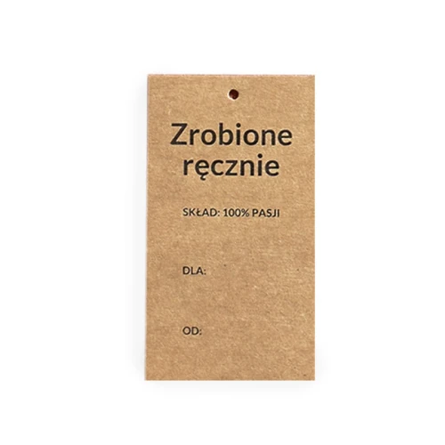 Zawieszka / metka papierowa / "ZROBIONE RĘCZNIE" / 50 x 90 mm PL / 1 szt.