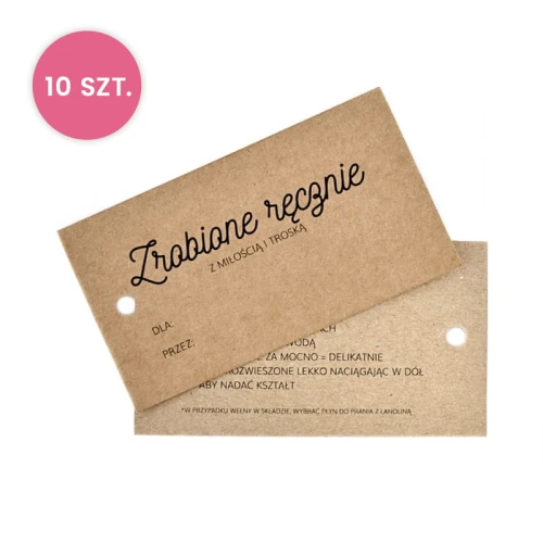10x Zawieszka / metka papierowa / "Zrobione ręcznie" / instrukcja prania / 50 x 90 mm PL / 034595