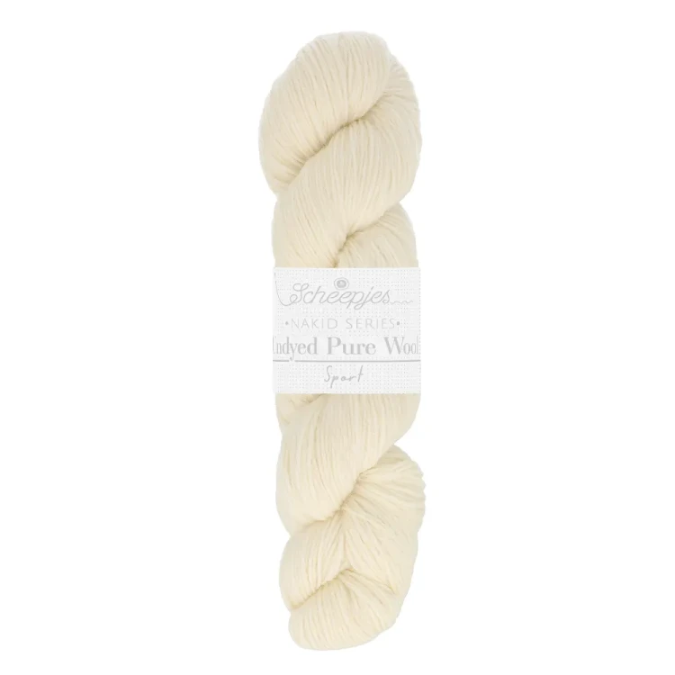 Włóczka / baza do farbowania Scheepjes Nakid Series Undyed Pure Wool Sport / 300m / naturalny / 002