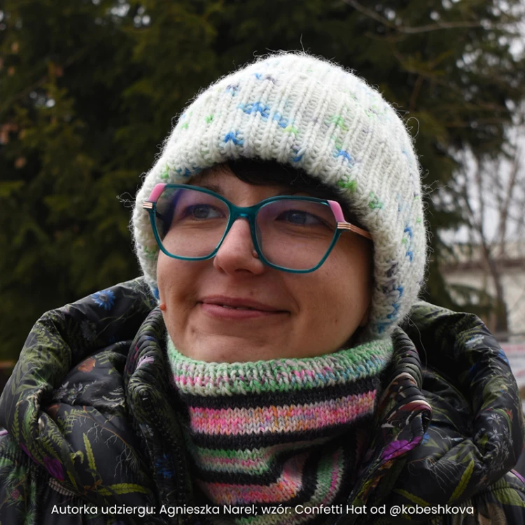 Autorka udziergu: Agnieszka Narel; wzór: Confetti Hat od @kobeshkova