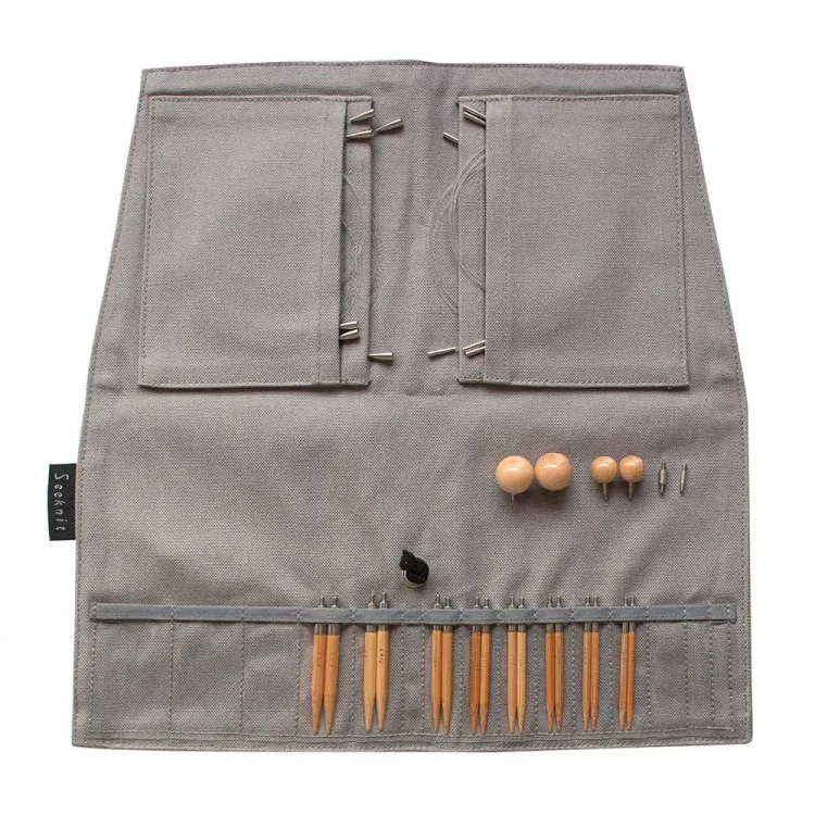 Zestaw bambusowych drutów wymiennych Seeknit Curve Koshitsu First / 8 par drutów / rozmiar 2.75-5 mm / szare etui / DS