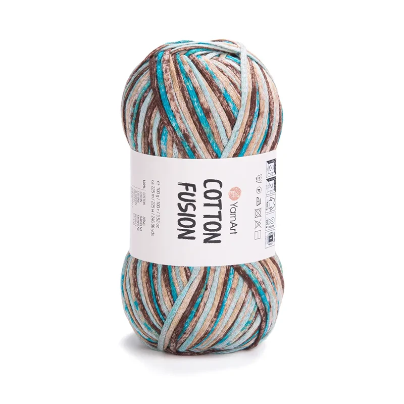 Włóczka tasiemkowa YarnArt Cotton Fusion / 100 g / 100% bawełna / 3650 / mix turkusowo-brązowy