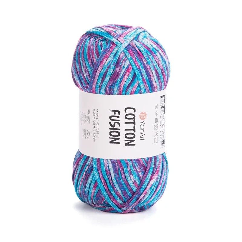 Włóczka tasiemkowa YarnArt Cotton Fusion / 100 g / 100% bawełna / 3652 / mix niebiesko-fioletowy