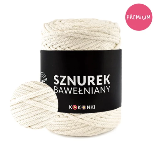 PREMIUM Sznurek bawełniany by KOKONKI 5mm / rolka 100m / krem