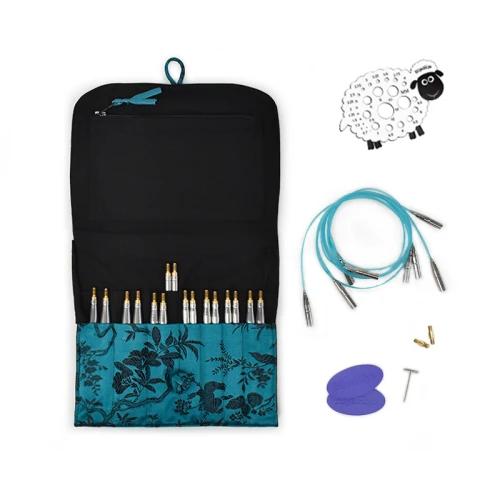 Zestaw drutów wymiennych HiyaHiya Sharp Premium Large 4" / 5.5 - 10.0 mm / etui kwiaty szmaragd - OSTRE