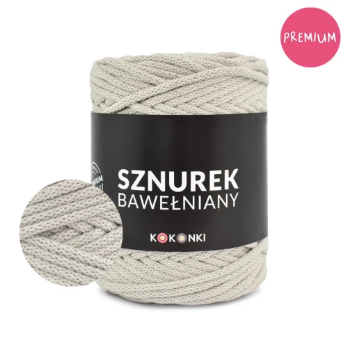 PREMIUM sznurek bawełniany by KOKONKI 5mm / rolka 100m / jasny beż