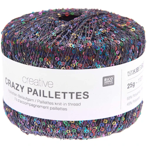 Nić / Włóczka fantazyjna Rico Design Creative Crazy Paillettes 002 / antracyt