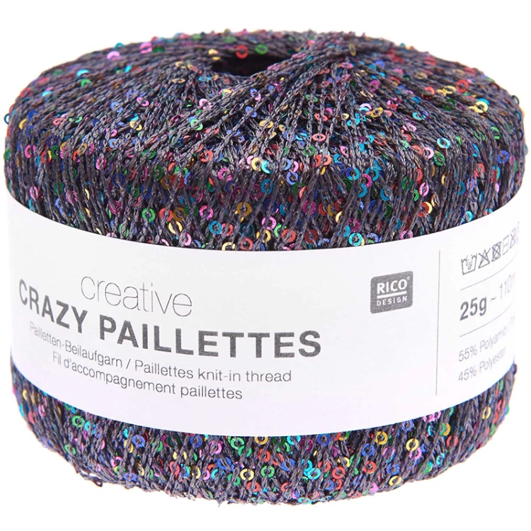 Nić / Włóczka fantazyjna Rico Design Creative Crazy Paillettes 002 / antracyt
