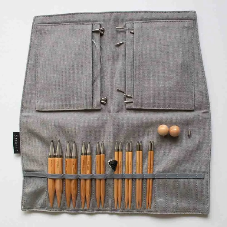 Zestaw bambusowych drutów wymiennych Seeknit Curve Koshitsu Grand / 8 par drutów / rozmiar 3.5-10 mm / szare etui / DS