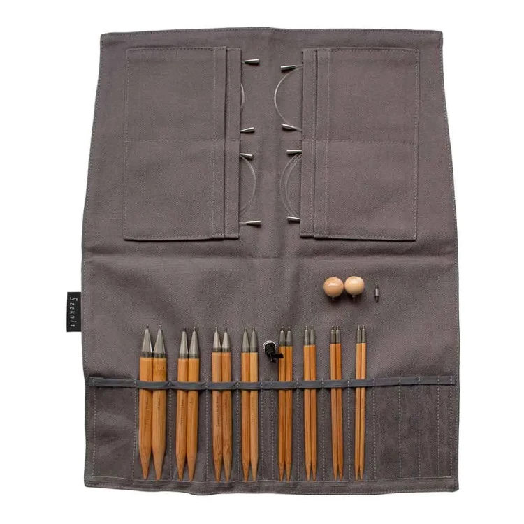 Zestaw bambusowych drutów wymiennych Seeknit Curve Koshitsu Grand / 8 par drutów / rozmiar 3.5-10 mm / szare etui / DS