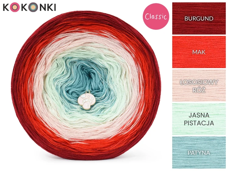 KOKONEK Classic B281 - Burgund/mak/łososiowy róż/jasna pistacja/patyna