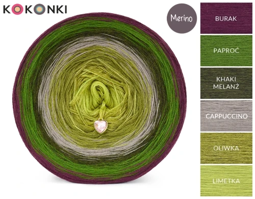 KOKONEK Merino 833 Iris - Burak/paproć/khaki melanż/cappuccino/oliwka/limetka