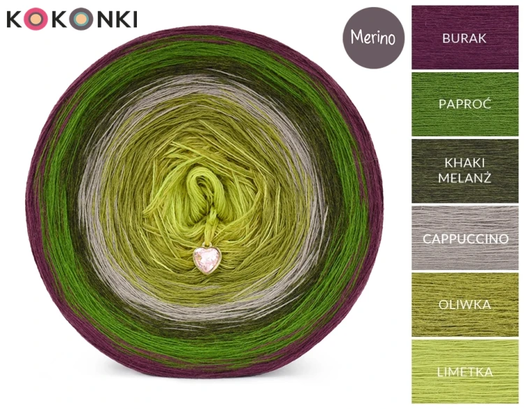KOKONEK Merino 833 Iris - Burak/paproć/khaki melanż/cappuccino/oliwka/limetka