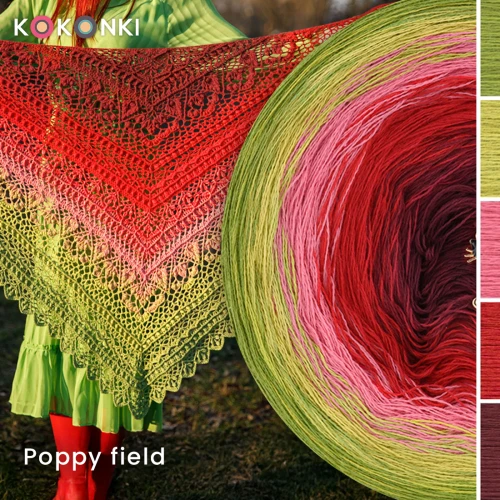 KOKONEK Nature NT076 Poppy field - Pesto/awokado/ciemna morela/czerwień/burgund
