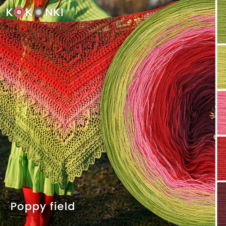 KOKONEK Nature NT076 Poppy field - Pesto/awokado/ciemna morela/czerwień/burgund