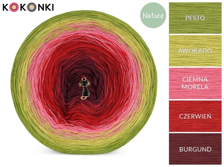 KOKONEK Nature NT076 Poppy field - Pesto/awokado/ciemna morela/czerwień/burgund