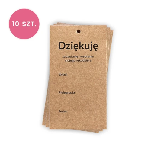 Zawieszka / metka papierowa / "DZIĘKUJĘ" / 50 x 90 mm PL / 10 szt.