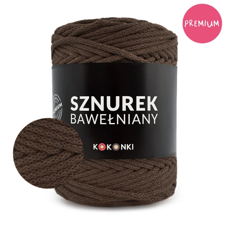 PREMIUM sznurek bawełniany by KOKONKI 5mm / rolka 100m / brąz