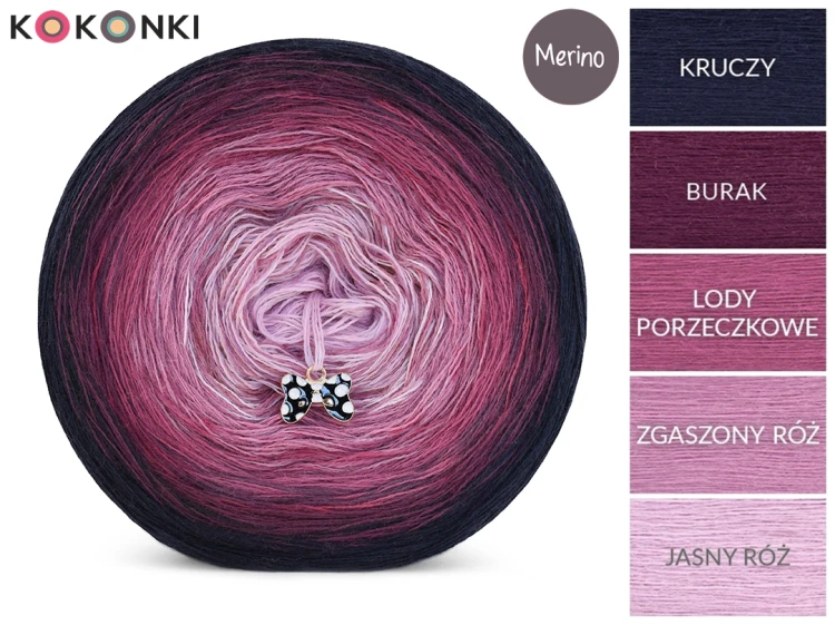 KOKONEK Merino 838 - Kruczy/burak/lody porzeczkowe/zgaszony róż/jasny róż