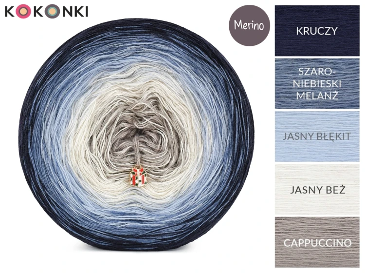KOKONEK Merino 825 Crystal frost - Kruczy/szaroniebieski melanż/jasny błękit/jasny beż/cappuccino