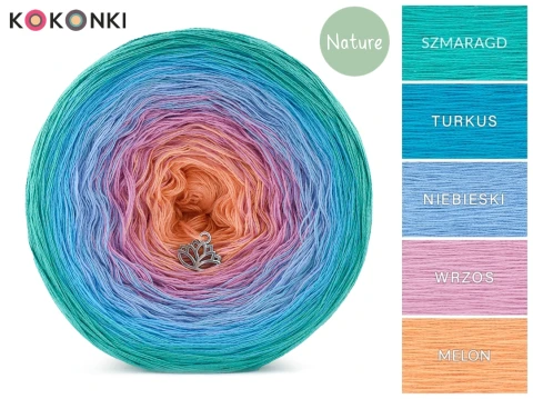 KOKONEK_Nature NT035 - Szmaragd/turkus/niebieski/wrzos/melon / 4 nitki / 1200 m / 280 g - GOTOWY